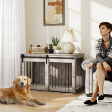 PawHut Dog Crate Furniture with Removable Cushion - Walnut Brown