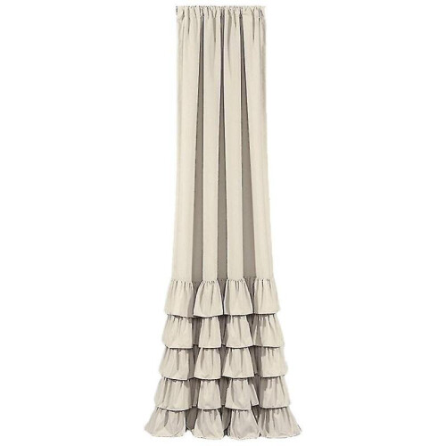 (khaki) Cotton Solid Color Ruffled Edge Curtain, Bedroom Art Curtain