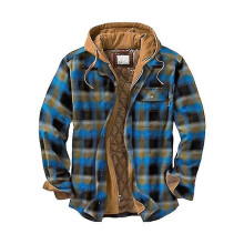 (4XL, Color 12) Mens Warm Quilted Lined Cotton Jackets With Hood Button Down Zipper Long Sleeve Plaid Jackets
