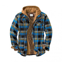 (M, Color 10) Mens Warm Quilted Lined Cotton Jackets With Hood Button Down Zipper Long Sleeve Plaid Jackets