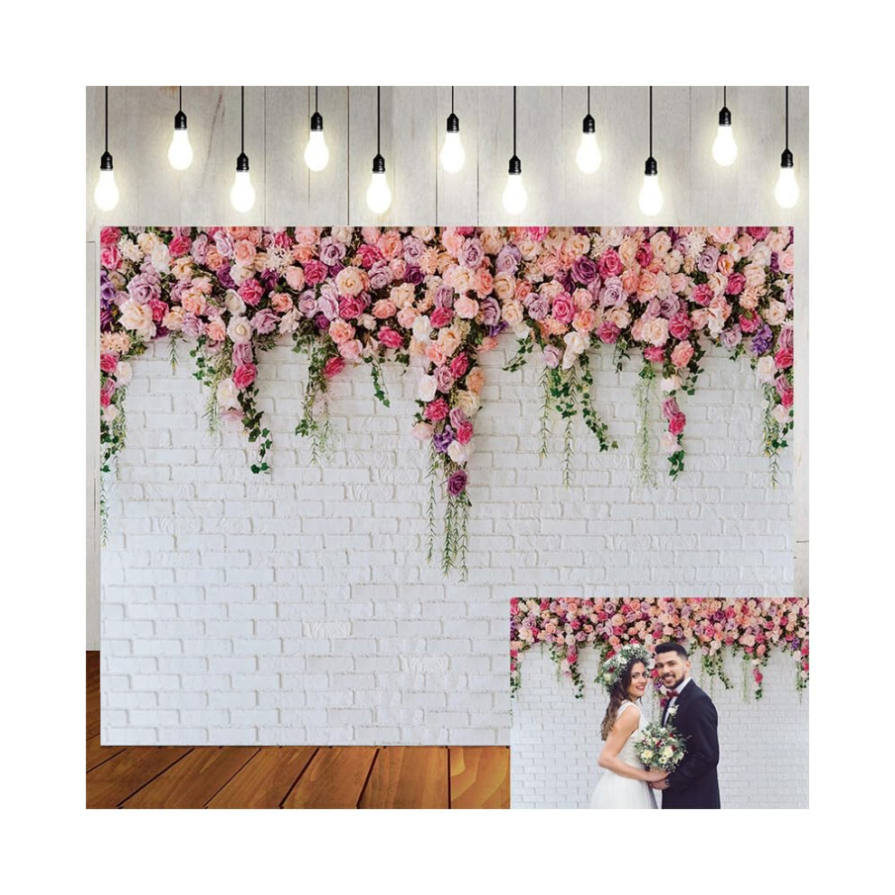 Brick Wall Flowers Photography Backdrop For Mother's Day Portrait Photo Booth Prop 8X8ft White 798135951365