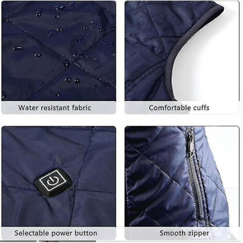 (M, blue) Women's Heated Vest With 4 Heating Zones, Neck Heating Jacket
