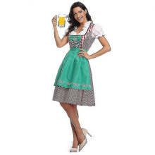 (2XL, Style3 Green) High Quality Traditional German Plaid Dirndl Dress Oktoberfest Costume Outfit For Adult Women Halloween Cosplay Fancy Party