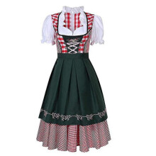 (L, Style1 Green) High Quality Traditional German Plaid Dirndl Dress Oktoberfest Costume Outfit For Adult Women Halloween Cosplay Fancy Party
