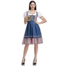 (L, Style4) High Quality Traditional German Plaid Dirndl Dress Oktoberfest Costume Outfit For Adult Women Halloween Cosplay Fancy Party