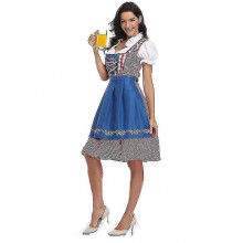 (2XL, Style2 Blue) High Quality Traditional German Plaid Dirndl Dress Oktoberfest Costume Outfit For Adult Women Halloween Cosplay Fancy Party