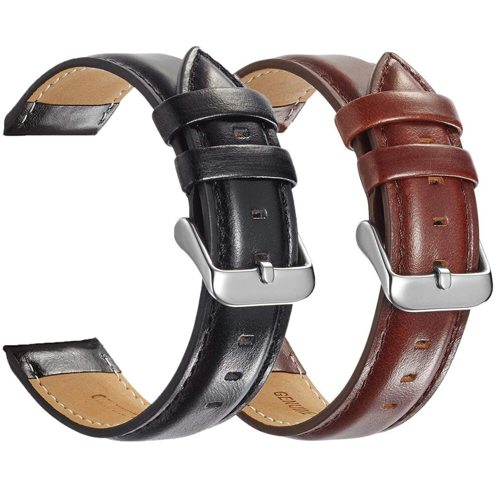 2 Pack Leather Bands for Smartwatch Replacement Strap 22mm