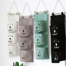 (grey) Wall Hanging Bag Bear 3 Pocket Hanger Bathroom Baby Hanging Bag 3 Pocket Folding Storage Bag Children Room Pouch Home Decor