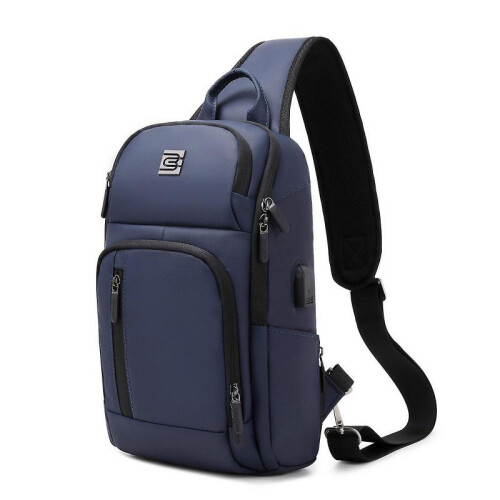 (Blue) Sling Backpack for Men Cross Body Shoulder Bag with USB Waterproof Lightweight