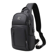(Black) Sling Backpack for Men Cross Body Shoulder Bag with USB Waterproof Lightweight