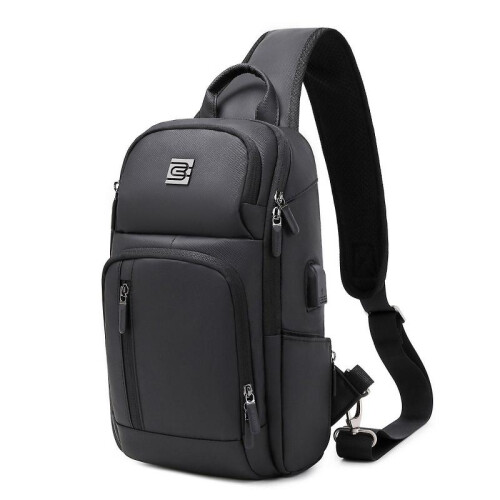 (Black) Sling Backpack for Men Cross Body Shoulder Bag with USB Waterproof Lightweight