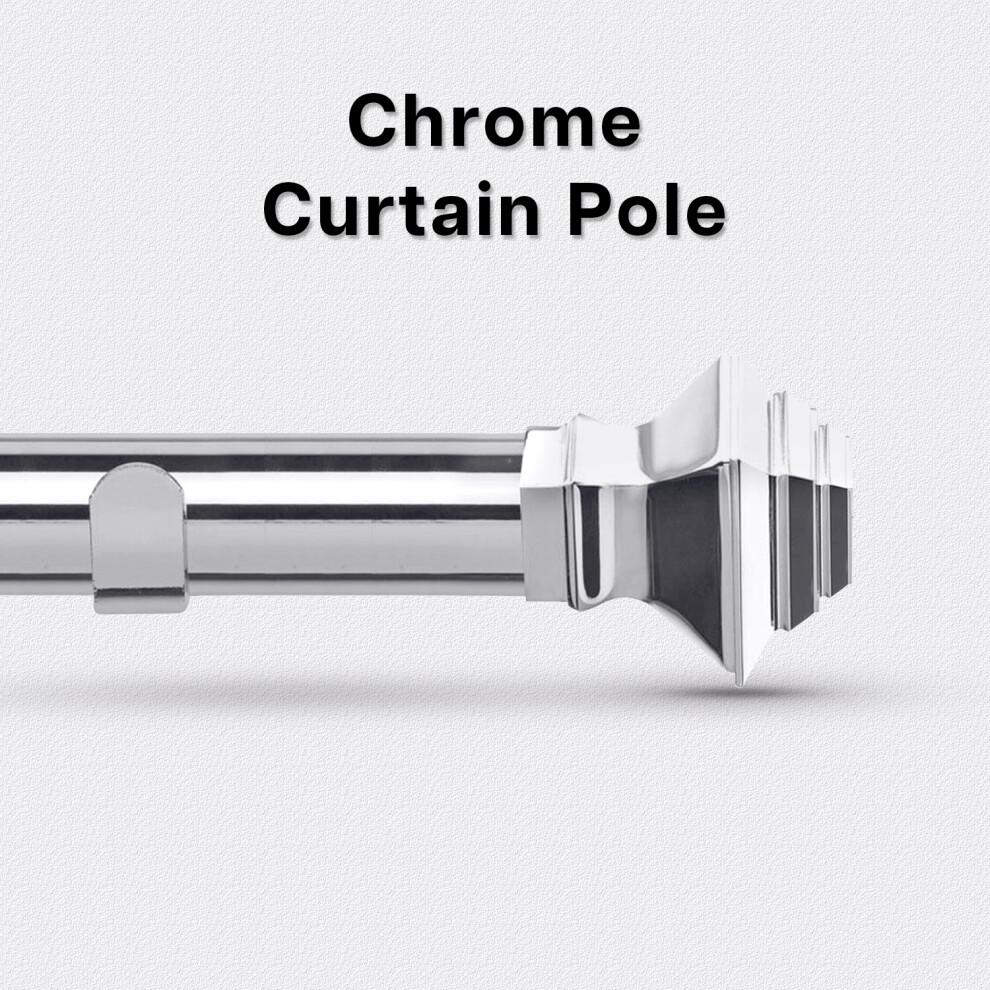 Oxford Homeware (Chrome Lamp, 120-210 Cm (48" - 83" In)) Metal Curtain Pole & Hold Backs Extendable Curtain Pole 28Mm With Curtain Rings Finials Brackets Rod Fittings