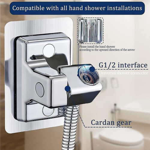 (silver) Shower Holder Bracket,shower Head Holder Strong,adjustable Shower Head Holders No Drilling,shower Wall Mount 2