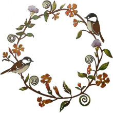 Metal Wreath Bird Wall Hanging Decor, Metal Chickadees And Flowers Wall Art, Hanging Wall Decorations for Window Front Door Living Room (d-4-)