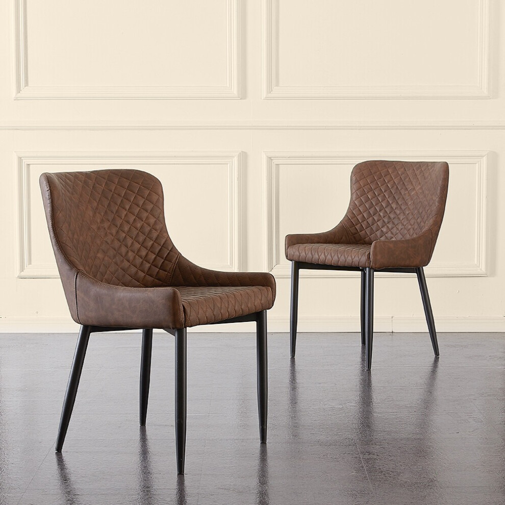 Luxury Pair of Faux Leather Dining Chairs Brown