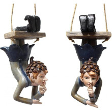 Hanging Swing, Cartoon Swing Elf Statue Hanging Ornament Resin Sculpture Tree Decoration Durable Outdoor Landscape Pendant Decor for Home Gard