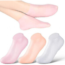 Silicone Socks 3 Pairs Gel Heel Anti Slip Moisturizing Socks Dry Cracking Skin, Pink, Beige And White,medium