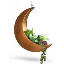 (gold) Black Hanging Moon Planter with Drain Holes - Boho Witchy Room Decor for Succulents, Air Plants - Unique Gift for Plant Lovers, Women