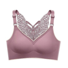 3-Pack Butterfly Beauty Back Gathering Bra Bras Women's Seamless Sports Bras with Chest Pads Adjustable Straps-Purple-L
