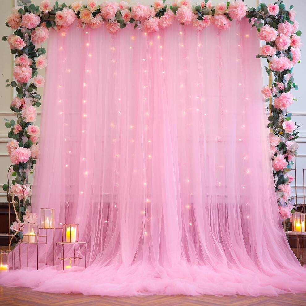 2 Panels Sheer Tulle Backdrop Curta For Baby Shower Photo Shoot Background Decorations 1010Ft Pink 798135955837