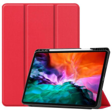 For 2021 5th Gen iPad Pro 12.9" Case, Auto Wake/Sleep Cover, Cover with Pen Holder, Slim Soft TPU Back Smart Tri-Fold Stand (Red)