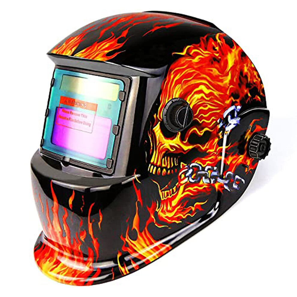 Solar Power Auto Darkening Welding Helmets Hood With Wide Lens Adjustable Shade Flaming Skull Design For Weld Grinding Mask 798135956612