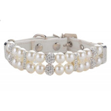 Dog Cat Pearl Collars with Crystal Rhinestone Diamond Dcor, Adjustable Cute Fashion Pet Leather Collars Necklace for Small Dog Pets Wedding Birthday