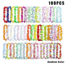 (100pcs) 50pcs/100pcs Hawaiian Necklace Tropical Hawaii Cloth Flower Wreath Party