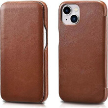 Leather Folio Case Compatible with iPhone 13 mini   - Vintage Style Genuine Leather Flip Folio Design Cover - Built-in Magnetic Closure -  brown,QWER6