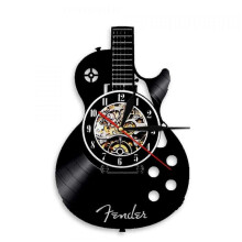 12-Inch Vinyl Record Wall Clock with Lamp Living Room Study Retro Guitar Cd Record Wall Clock Mute Custom Clock