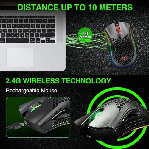 Wireless Gaming Mouse, Computer Mouse with Honeycomb Shell, 3 Adjustable DPI, USB Receiver, Ergonomic RGB Optical Gaming Mice Mouse for Laptop PC Mac 2