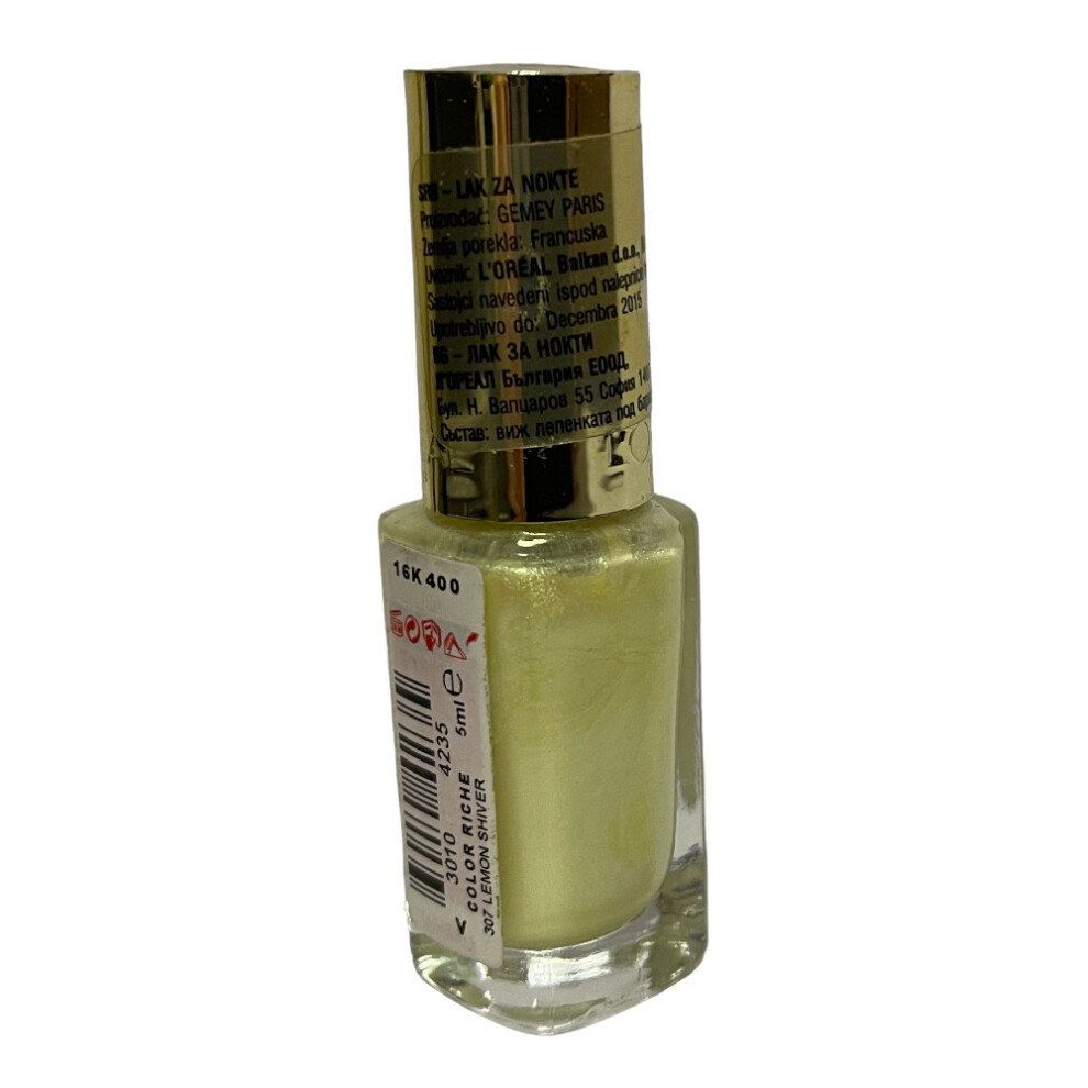 LâOrã©Al Paris Yellow Loreal Color Riche Nail Polish 5Ml Lemon Shiver #307