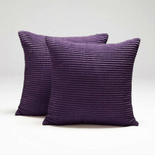 Soft Corduroy Throw Pillow Cover, Royal Purple Cushion Cover with Stripe Pattern for Couch Bedroom Living Room, Set of 2