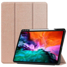 For 2021 5th Gen iPad Pro 12.9" Case, Auto Wake/Sleep Cover, Cover with Pen Holder, Slim Soft TPU Back Smart Tri-Fold Stand (Rose Gold)