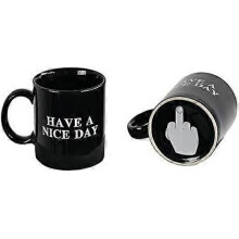 Have a Nice Day Coffee Mug, Fun Middle Finger at the Bottom, BLACK, Home and Office- Funny Christmas Gifts, Cool Ceramic Cup, Secret Santa Gift