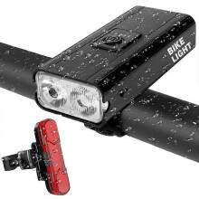 USB rechargeable waterproof bicycle headlight, with power display - front light + 1010 tail light (single pack)