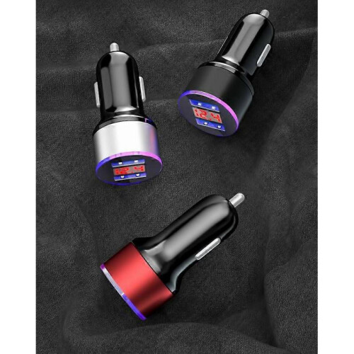 USB Car Charger Fast Charge - [Smart Detection Fast Charge] Red + [Telescopic 3-in-1 Data Cable] (One Set) 2