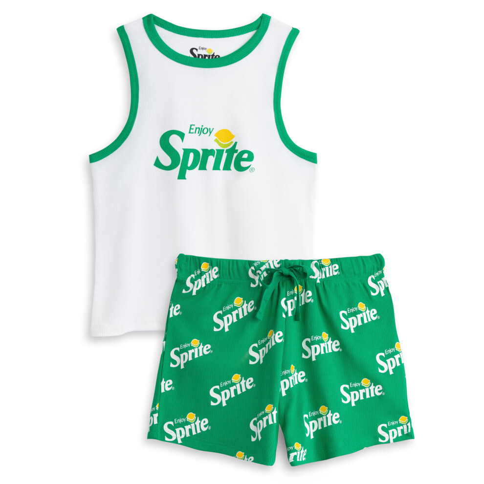 (Small) Coca Cola Vest and Shorts Pyjama Set (Womens Green)