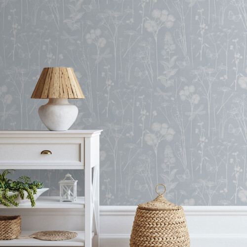(Dusky Blue) Botanical Wallpaper World of Wallpaper 1