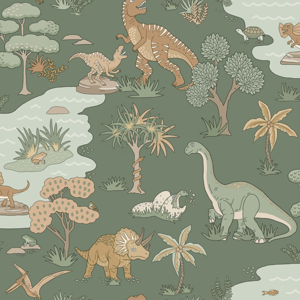 (Green) Dino Zoo Wallpaper Holden 5022976140103