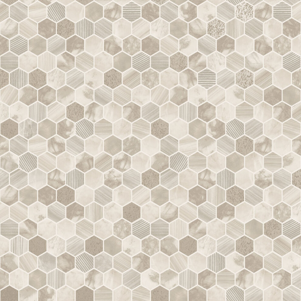 (Cream) Hexara Tile Blown Vinyl Wallpaper Holden 5022976894006