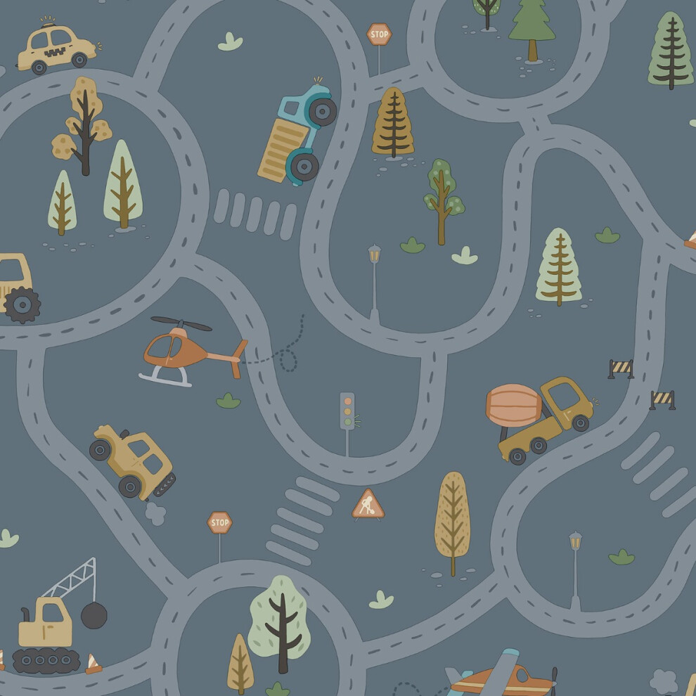 (Denim Blue) Roundabout Road Wallpaper Holden 5022976140837