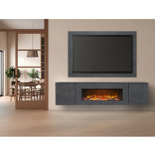 Acantha Orion Electric Floating Media Wall Suite with TV Backboard in Slate Effect, 91 Inch