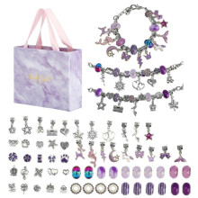 (Purple) Color beads handmade bracelet girls bracelet jewelry set gift pink creative DIY Jewelry production kit