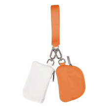 (White-Orange) Mini Portable Detachable Dual Pouch Wristlet Small Keychain Wallet Coin Purse Handbag