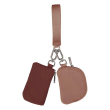 (maroon-brown) Mini Portable Detachable Dual Pouch Wristlet Small Keychain Wallet Coin Purse Handbag