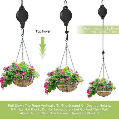 3 PCS Retractable Pulley Hook Hanging Pull Down Hanger Garden Flower Plant 2