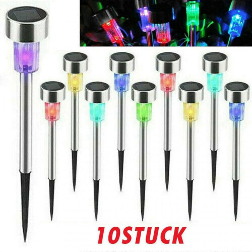10 Pack Stainless Steel Solar LED Light Multi Colour Outdoor Garden Lighting
