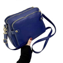 (Blue) Three-Layer Shoulder Bag Vegan Leather Multiple Compartments Handbag Purses Satchel Hobo Clutch For Women