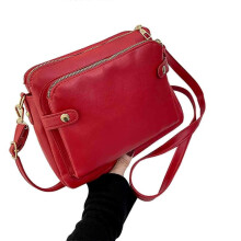 (Red) Three-Layer Shoulder Bag Vegan Leather Multiple Compartments Handbag Purses Satchel Hobo Clutch For Women